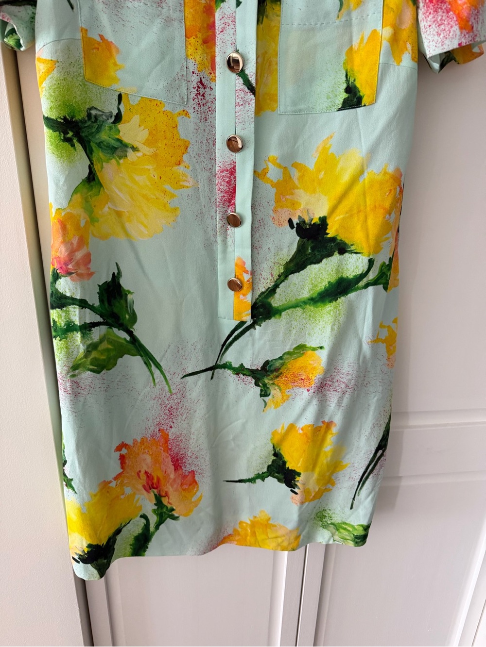 Escada "Dallinata" Mint Floral Viscose Shirt Dress - Size 38 like new - Picture 9 of 16